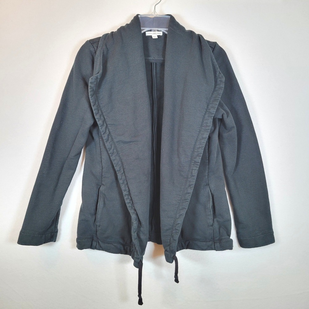 James Perse Womens Cotton Shawl Collar Open Front Shacket Jacket Size 3 Black